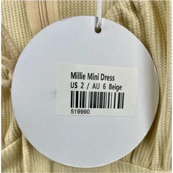 NEW Princess Polly Millie Micro Waffle Milk Maid Mini Dress in Beige Size XS - Picture 6 of 9